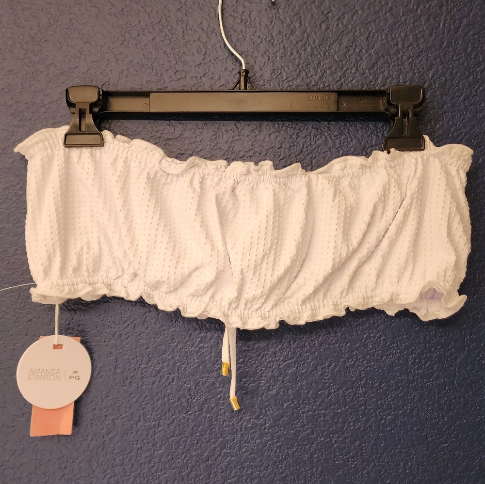 PQ X Amanda Stanton Sail White Remi Ruched Bandeau Size Large - Picture 4 of 9